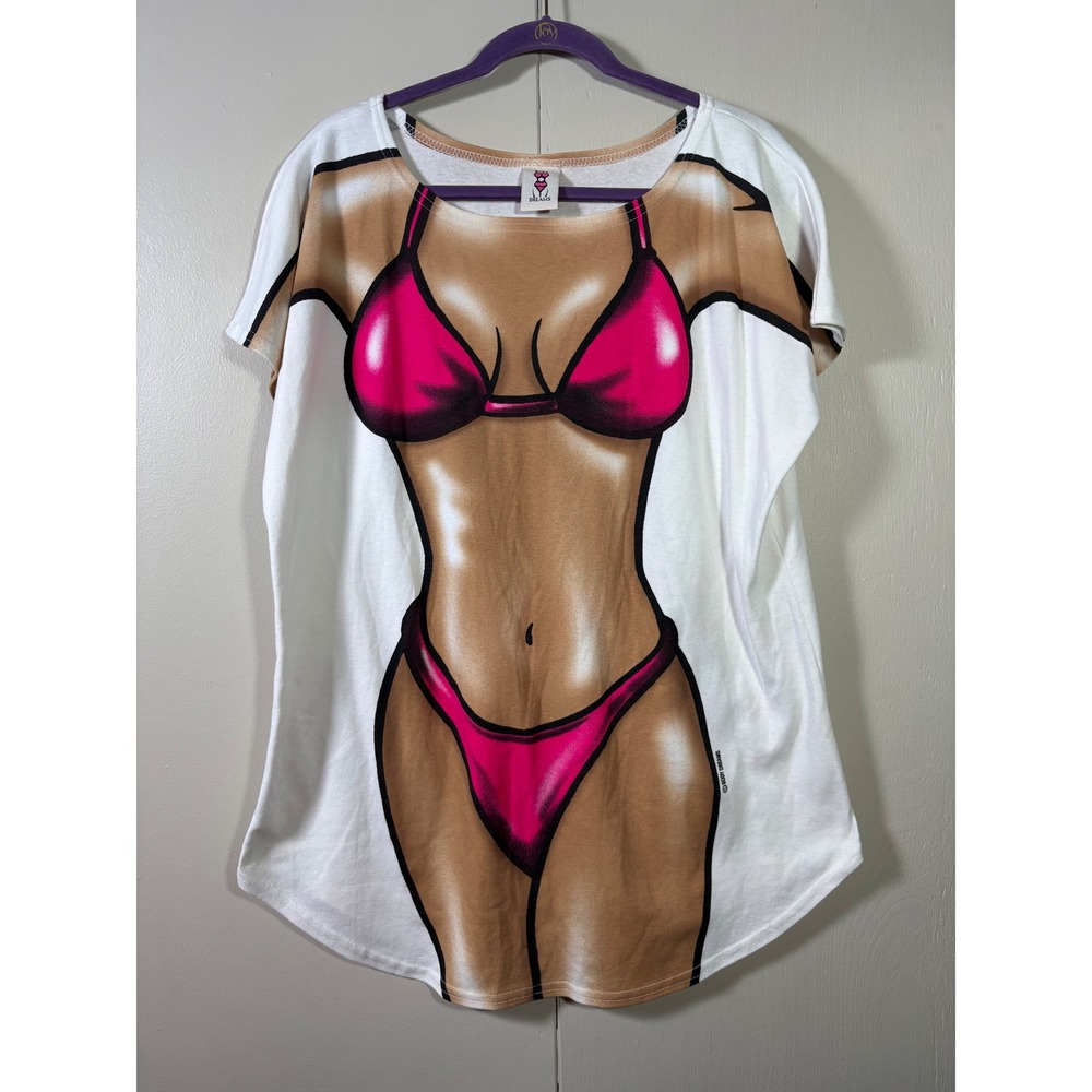 Body Dreams Bikini Body Cover Up T-Shirt Pink Suit Beach Tee USA 90s Illusion